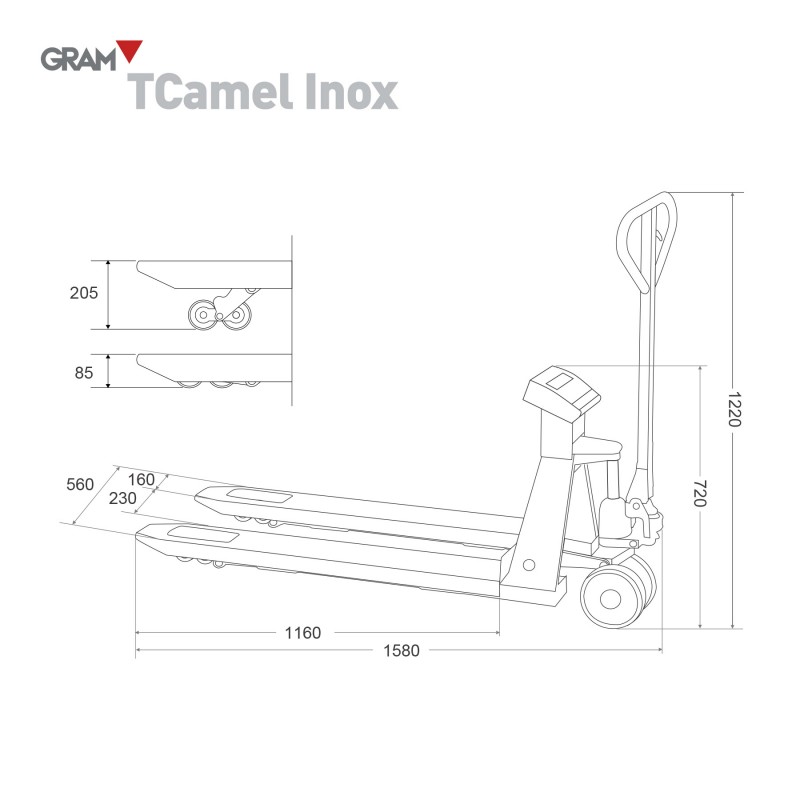 Transpalette peseur haut de gamme TCamel 2T acier inoxydable 