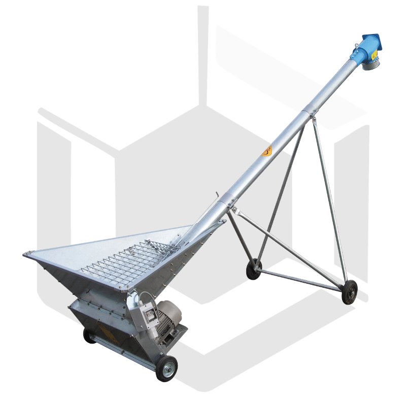 Vis à grains mobile acier galva Ø102 avec trémie sur roues