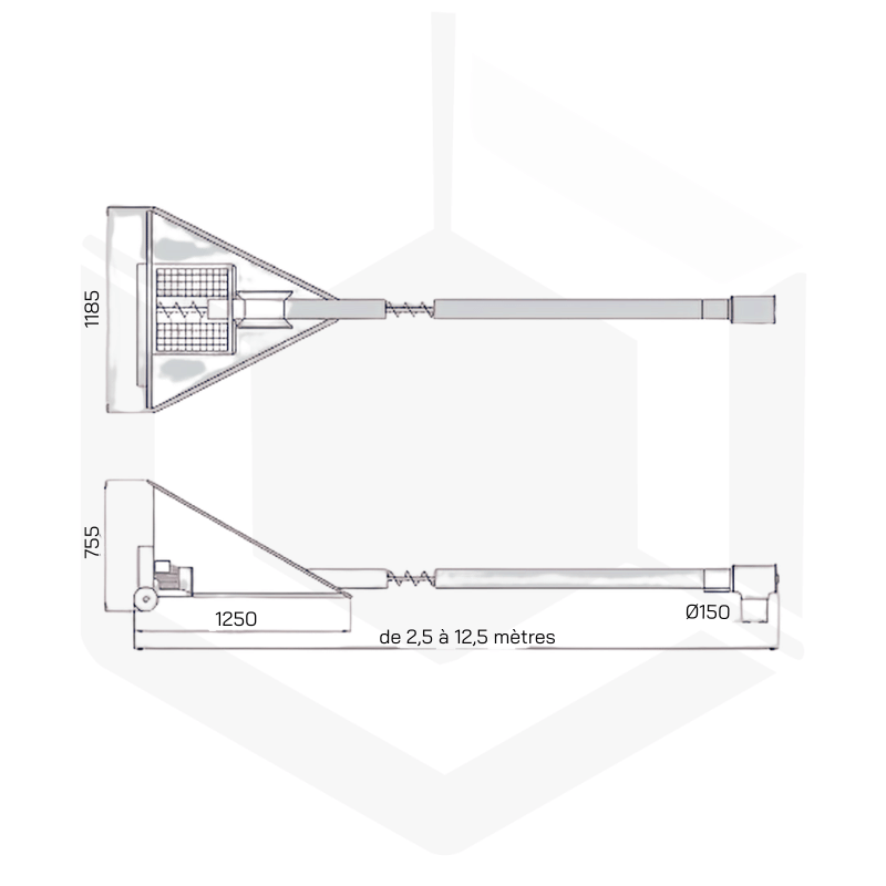 Vis à grains mobile acier galva Ø152 avec trémie sur roues