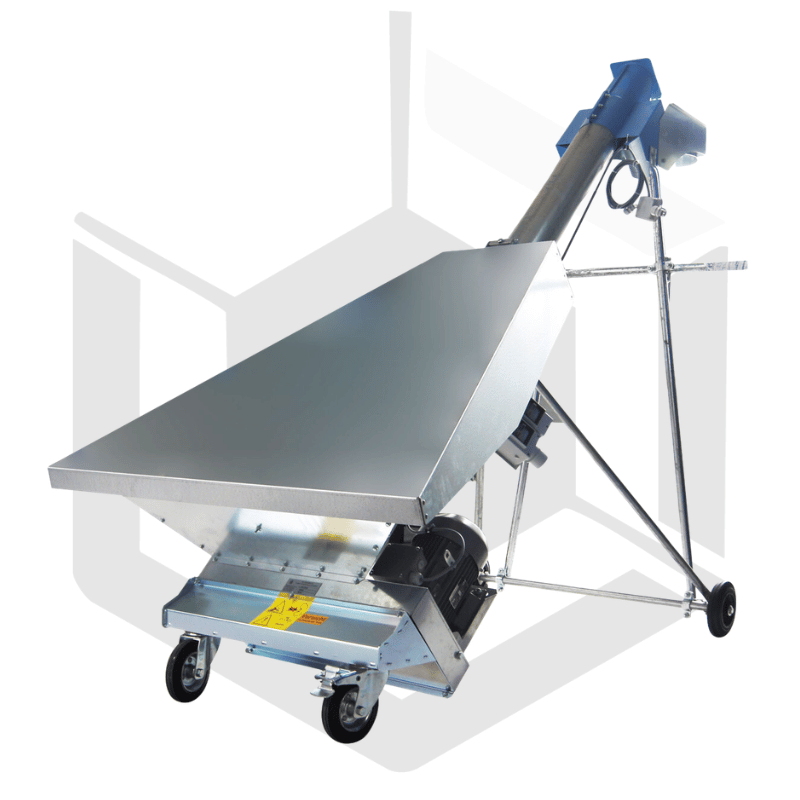 Vis à grains mobile acier galva Ø152 avec trémie sur roues