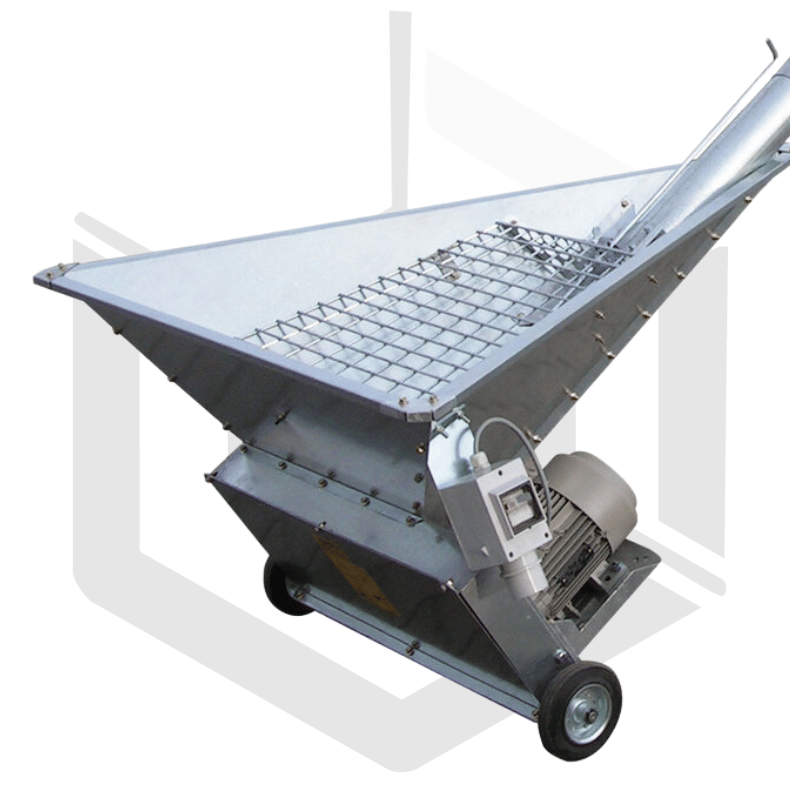 Vis à grains mobile acier galva Ø152 avec trémie sur roues