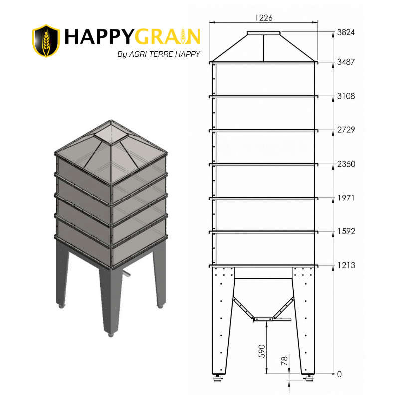 Silo modulable acier galvanisé en kit 1.23x1.23m